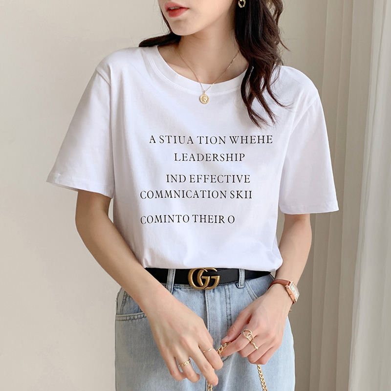 Loose short sleeve tops round neck T-shirt for women