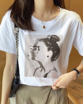 Printing T-shirt round neck tops for women