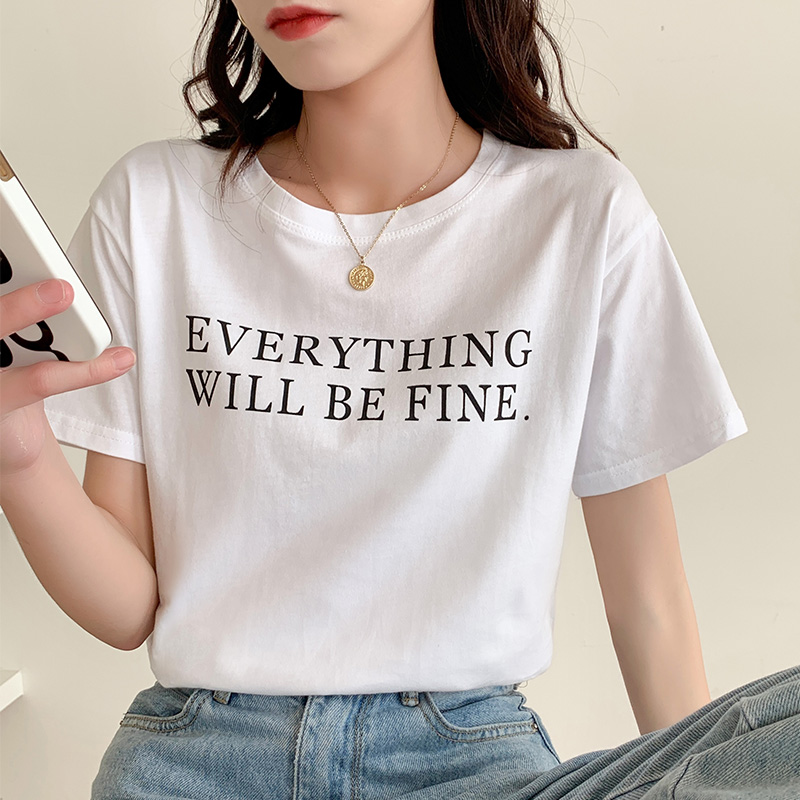 Korean style student T-shirt loose letters tops for women