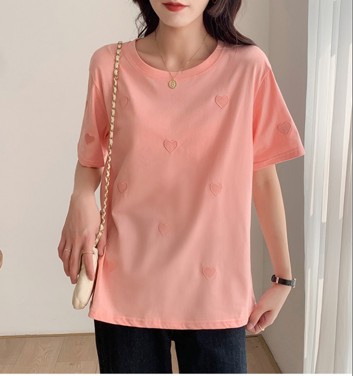 Embroidered heart T-shirt loose tops for women