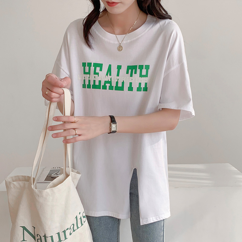 Pure cotton loose tops Casual split T-shirt for women