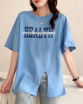 Pure cotton loose tops Casual split T-shirt for women