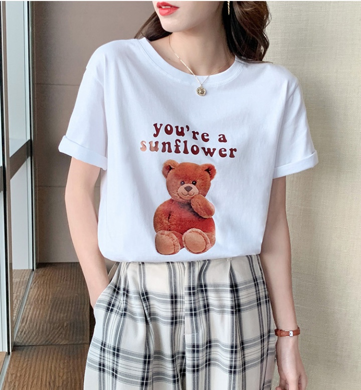 Round neck pure cotton tops Korean style T-shirt for women