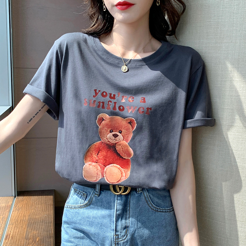 Round neck pure cotton tops Korean style T-shirt for women