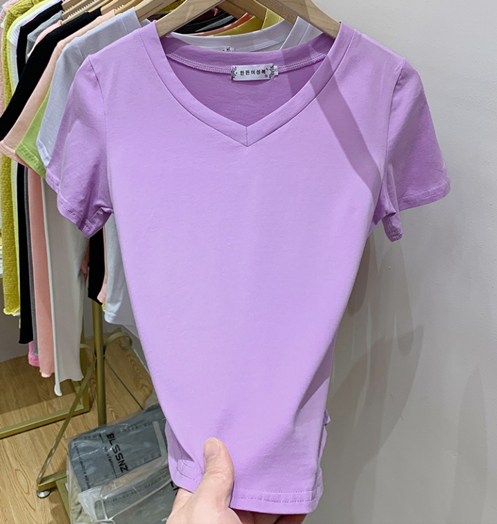 V-neck pure cotton tops inside the ride T-shirt for women