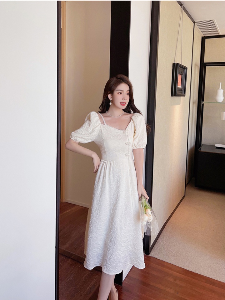 Slim Chinese style cheongsam long square collar dress