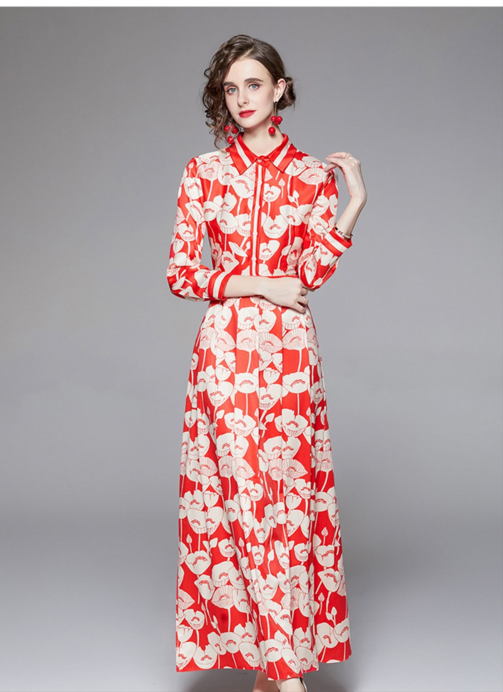 Slim fashion pinched waist printing all-match dress