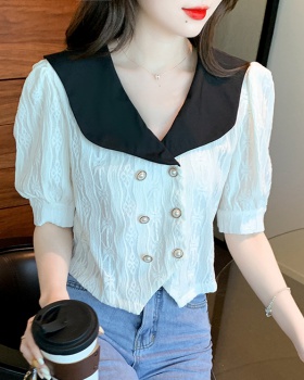 Short sleeve shirt double-breasted tops for women