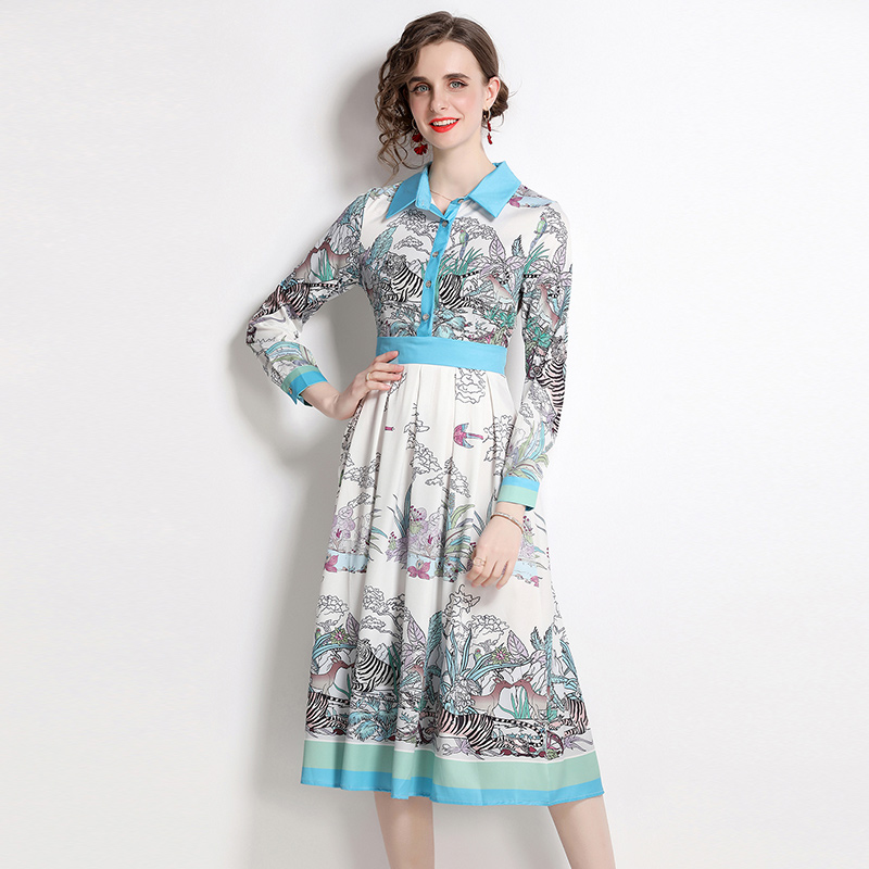 Printing long sleeve dress spring fashion long dress