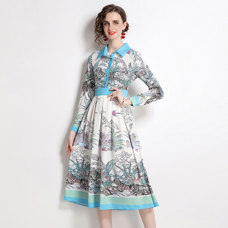 Printing long sleeve dress spring fashion long dress