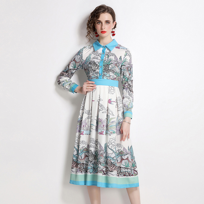 Printing long sleeve dress spring fashion long dress