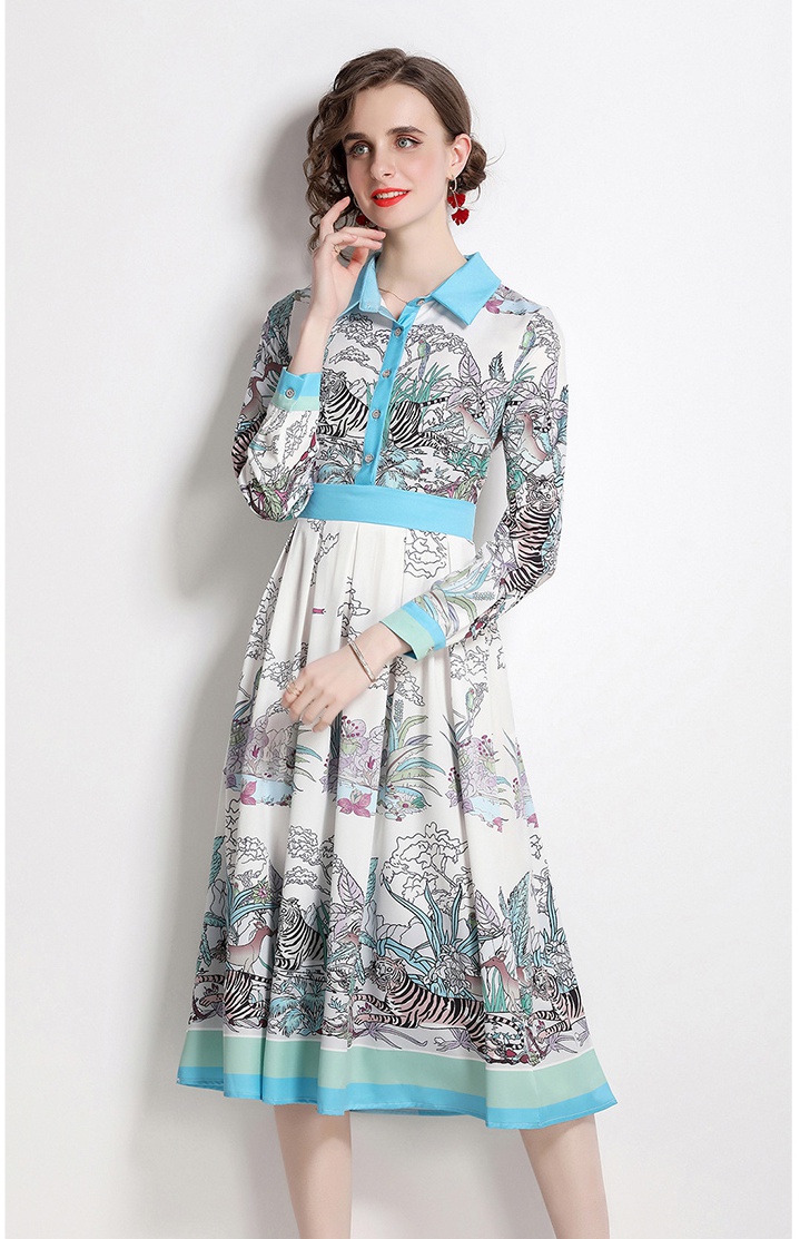 Printing long sleeve dress spring fashion long dress