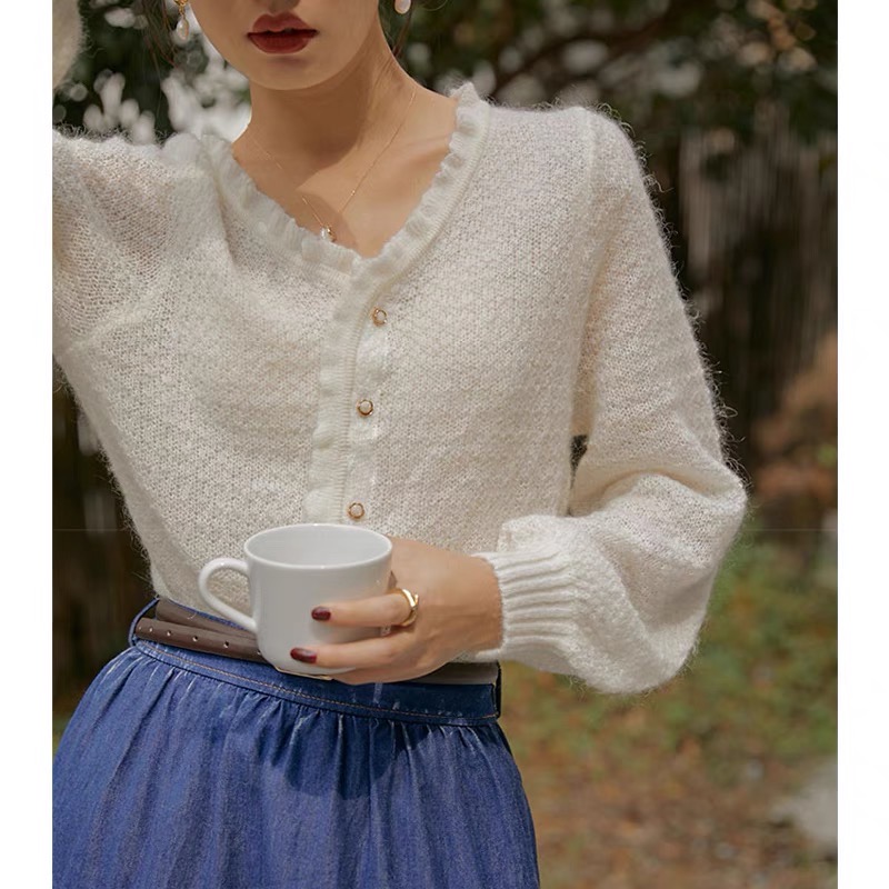 Knitted retro thin sweater unique loose tops for women