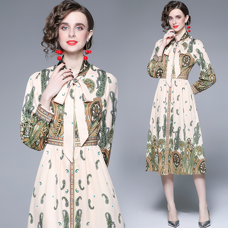 Bow big skirt dress printing spring and summer shirt