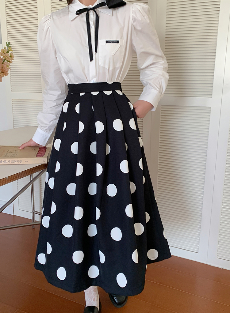 Polka dot France style long skirt spring and summer skirt