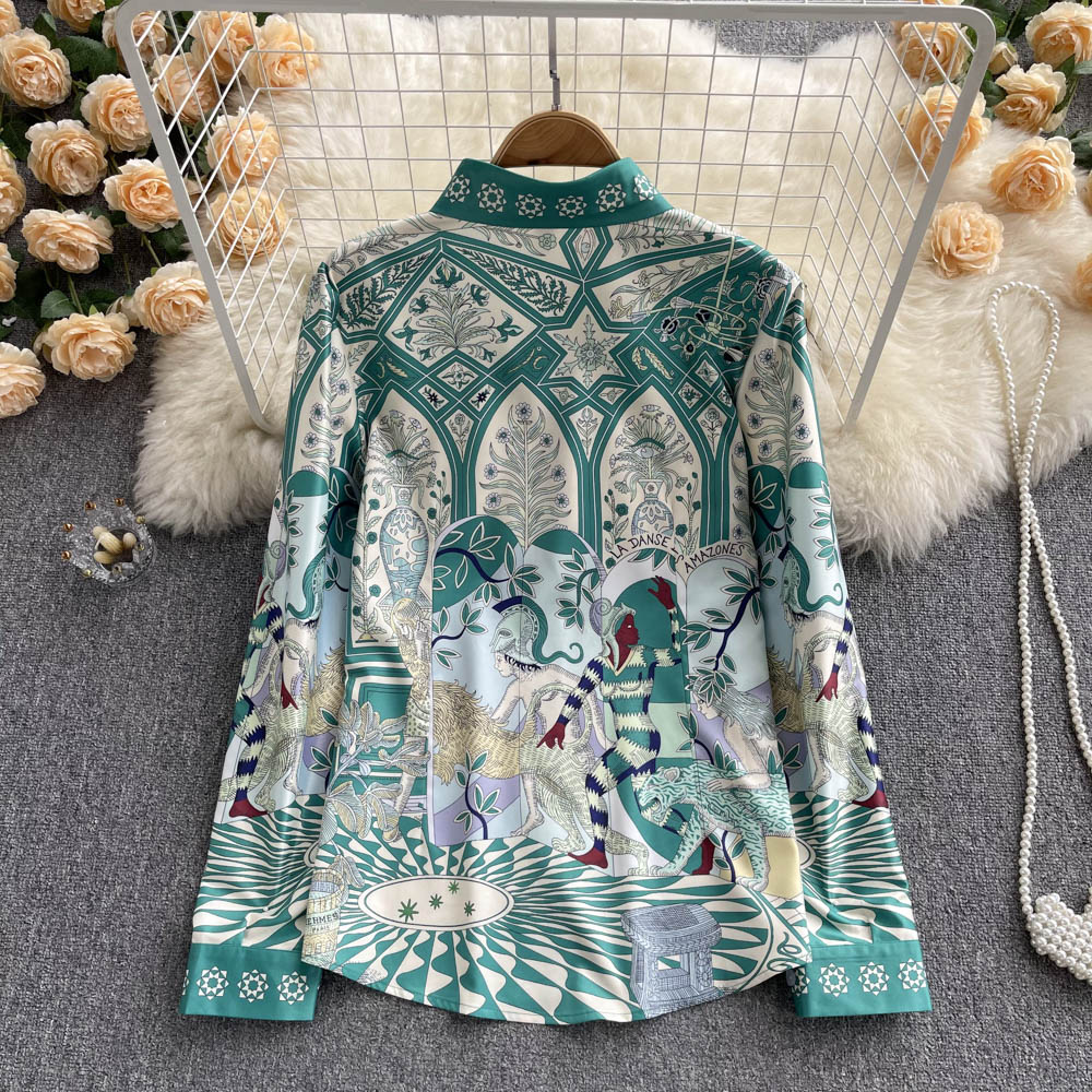 Floral long sleeve real silk spring shirt for women