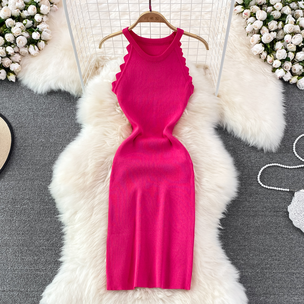 Slim strapless sexy sleeveless dress knitted summer dress