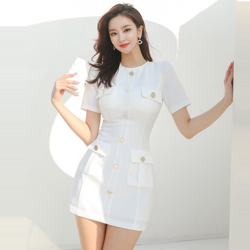 Summer Korean style slim simple package hip dress for women