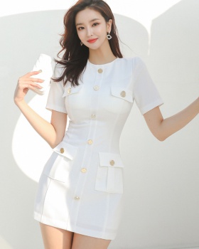 Summer Korean style slim simple package hip dress for women