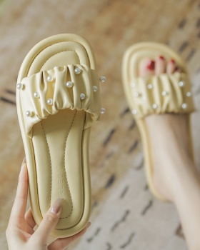Fold flat soft soles pearl summer slippers for women