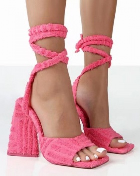 Bandage sexy high-heeled shoes square head sandals