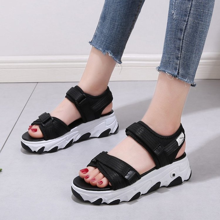 Open toe thick crust sandals velcro slippers for women