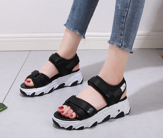 Open toe thick crust sandals velcro slippers for women