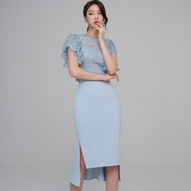Lace package hip tops fashion dress 2pcs set for women
