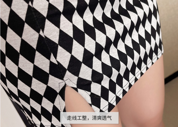 Retro chessboard fashion sling skirt 2pcs set