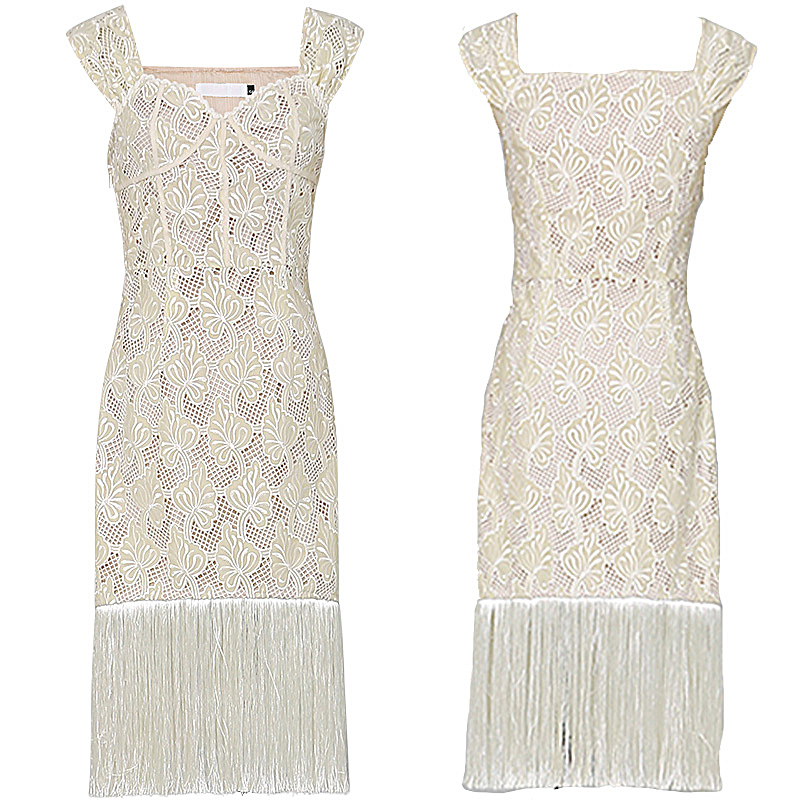Elegant embroidery spring tassels strap dress