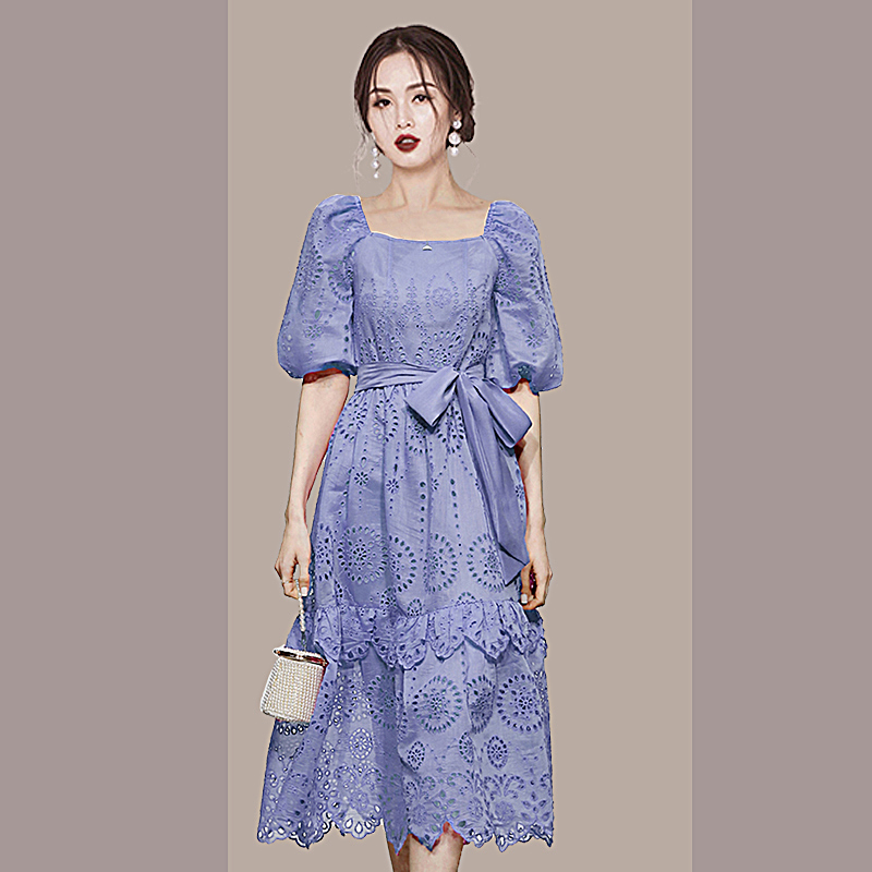 Embroidered big skirt court style retro dress