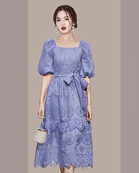Embroidered big skirt court style retro dress