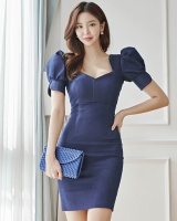 Temperament V-neck denim fashion Korean style dress for women
