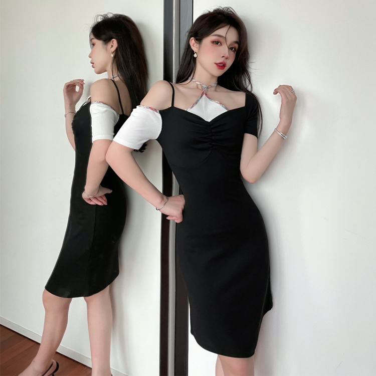 Temperament shoulder summer slim package hip sling halter dress