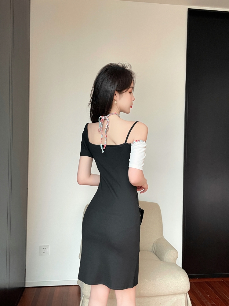 Temperament shoulder summer slim package hip sling halter dress