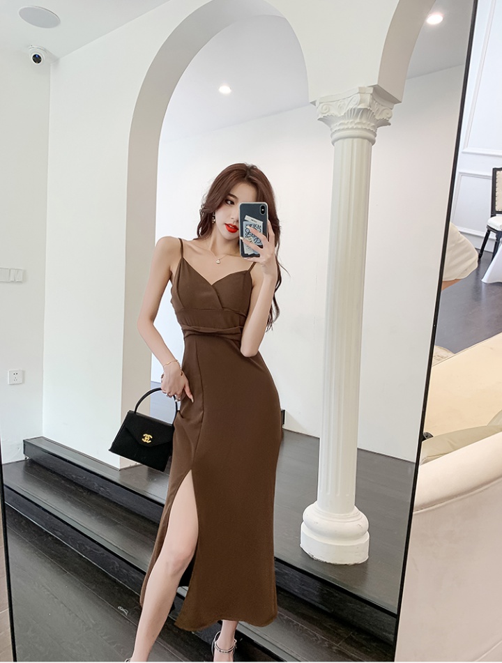 Sexy split long dress ladies halter sling formal dress