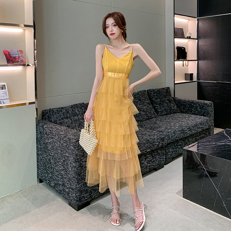 Gauze splice dress cake formal dress