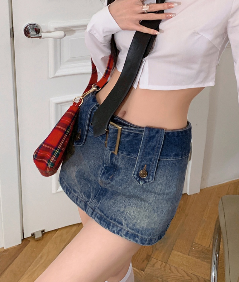 Denim low-waist belt sexy spicegirl skirt for women