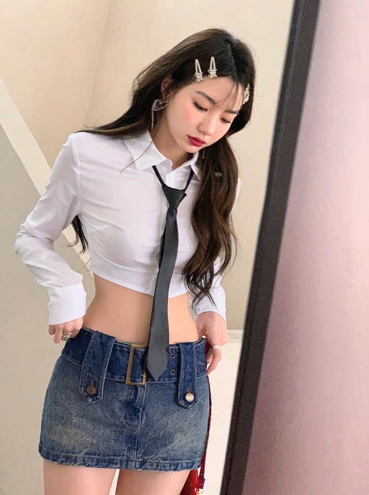 Denim low-waist belt sexy spicegirl skirt for women