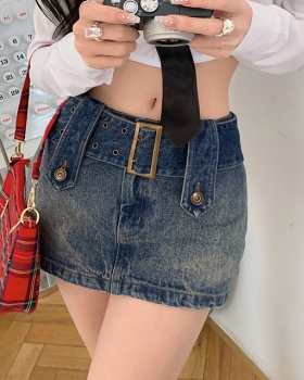 Denim low-waist belt sexy spicegirl skirt for women