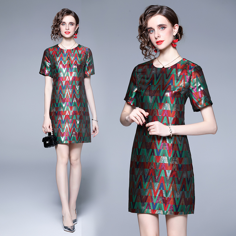 Jacquard round neck generous European style summer dress