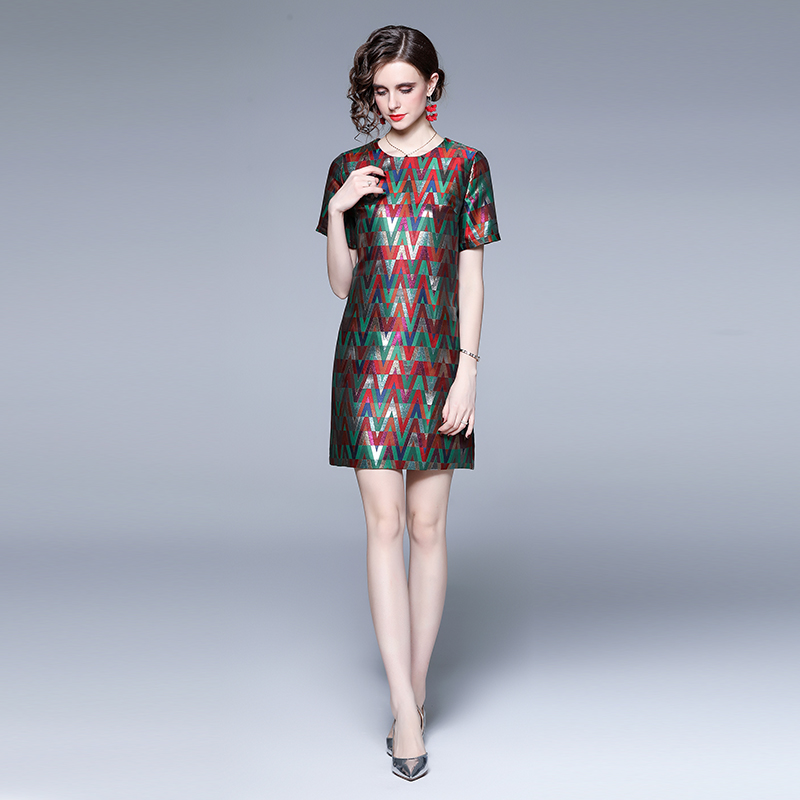 Jacquard round neck generous European style summer dress