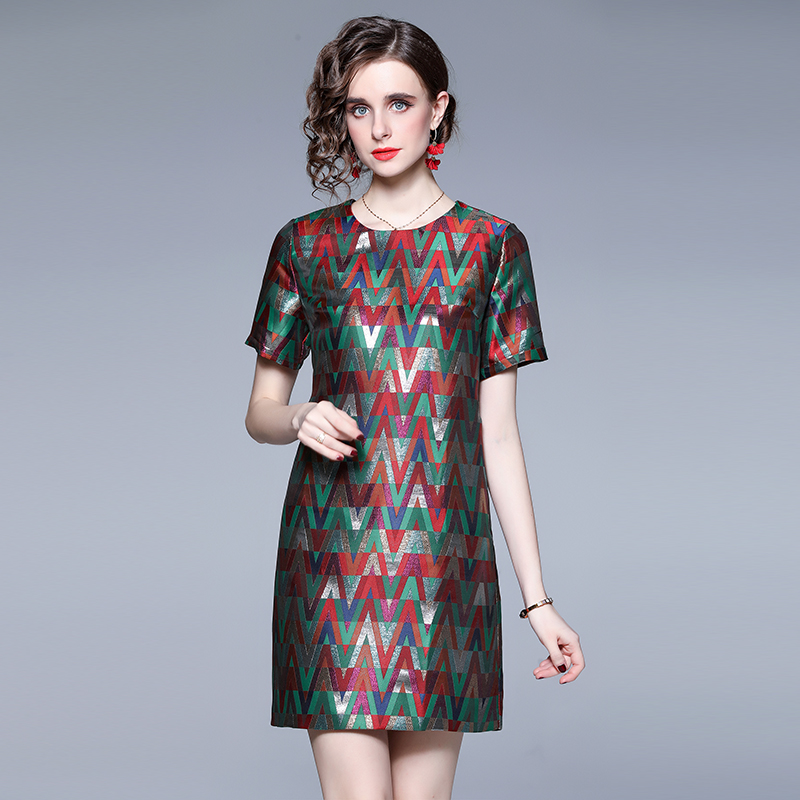 Jacquard round neck generous European style summer dress