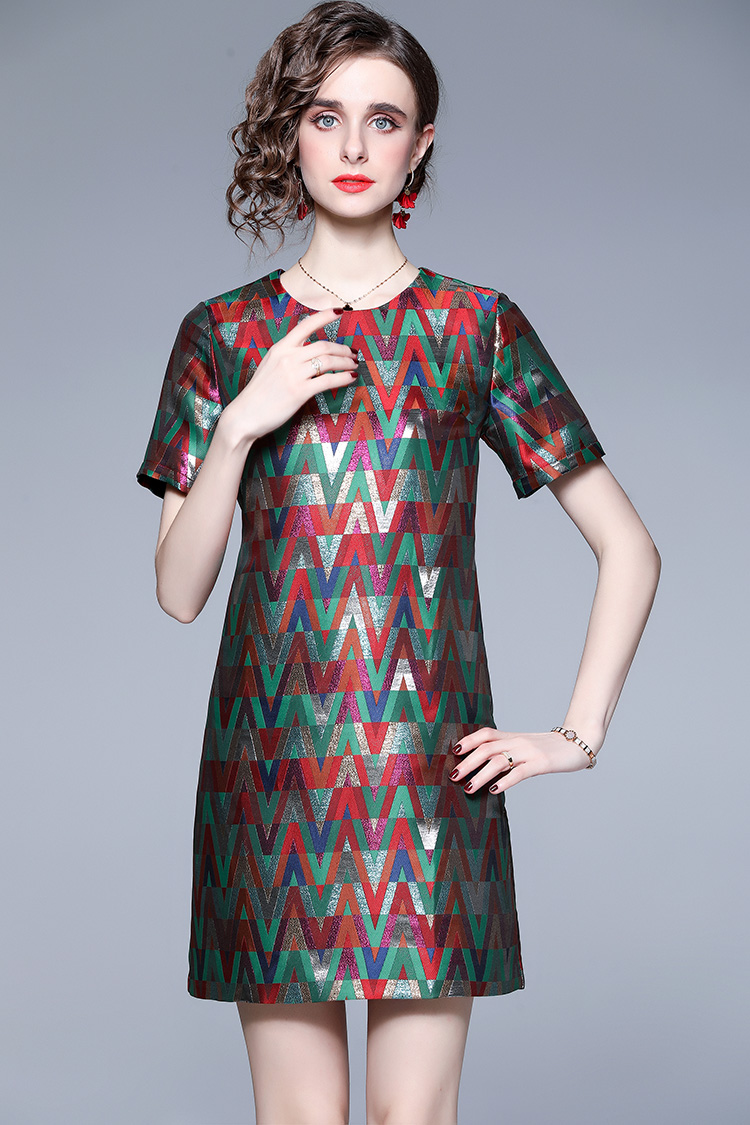 Jacquard round neck generous European style summer dress