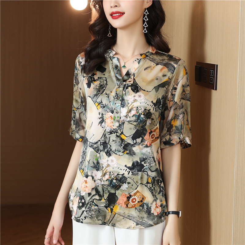 Silk all-match summer shirt large yard printing tops