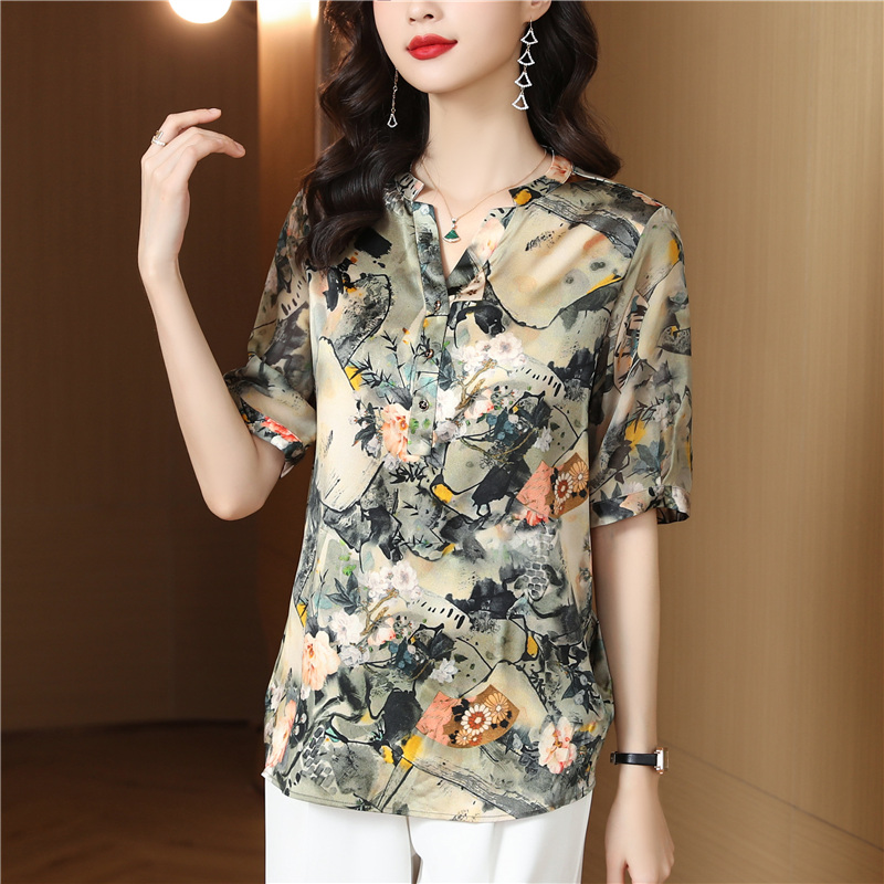 Silk all-match summer shirt large yard printing tops