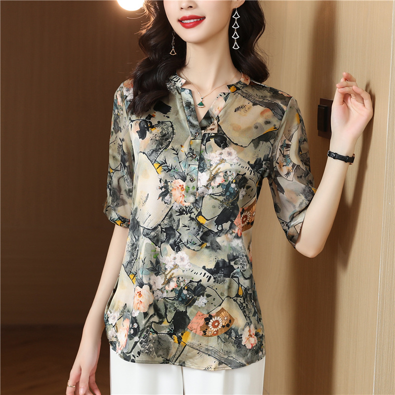 Silk all-match summer shirt large yard printing tops