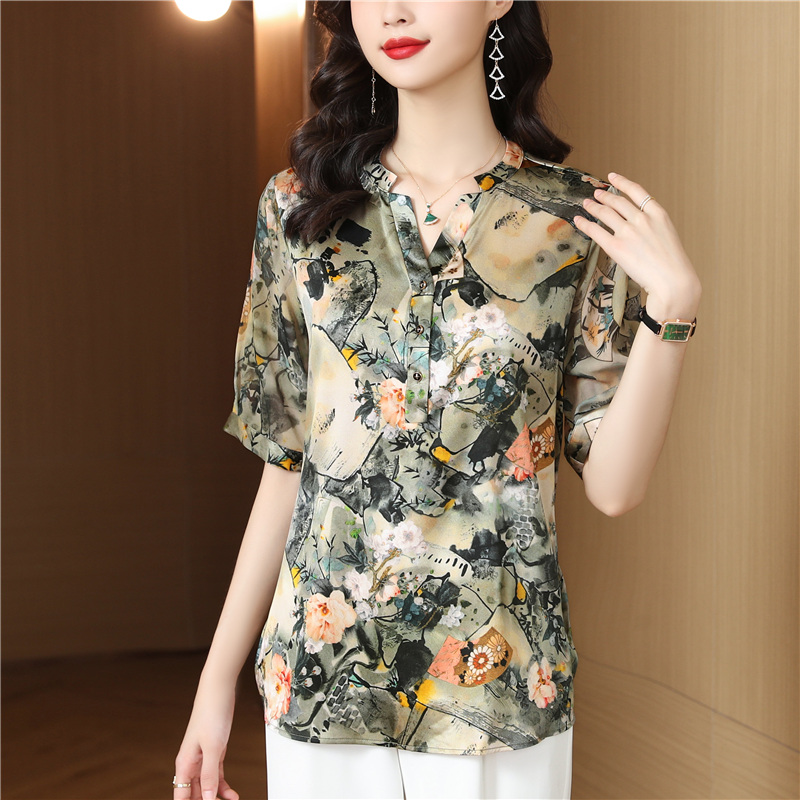 Silk all-match summer shirt large yard printing tops