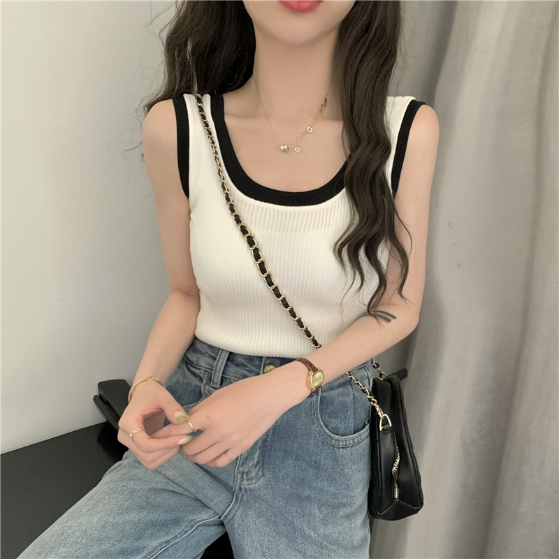 Sling mixed colors vest Pseudo-two knitted tops
