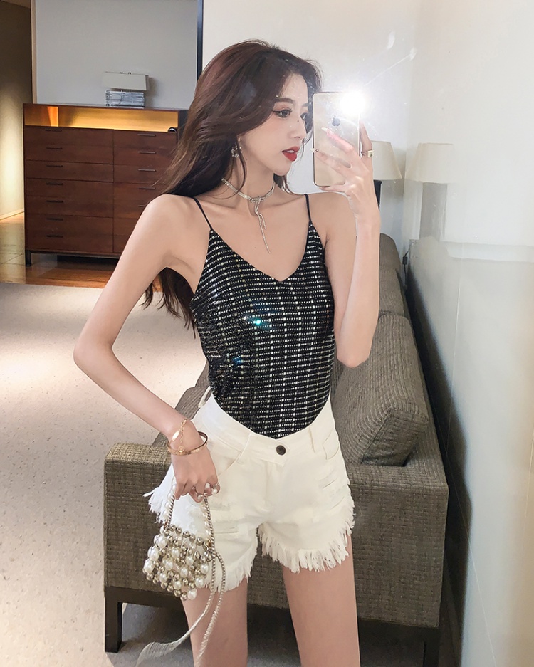 Wears outside sexy vest sequins halter tops for women